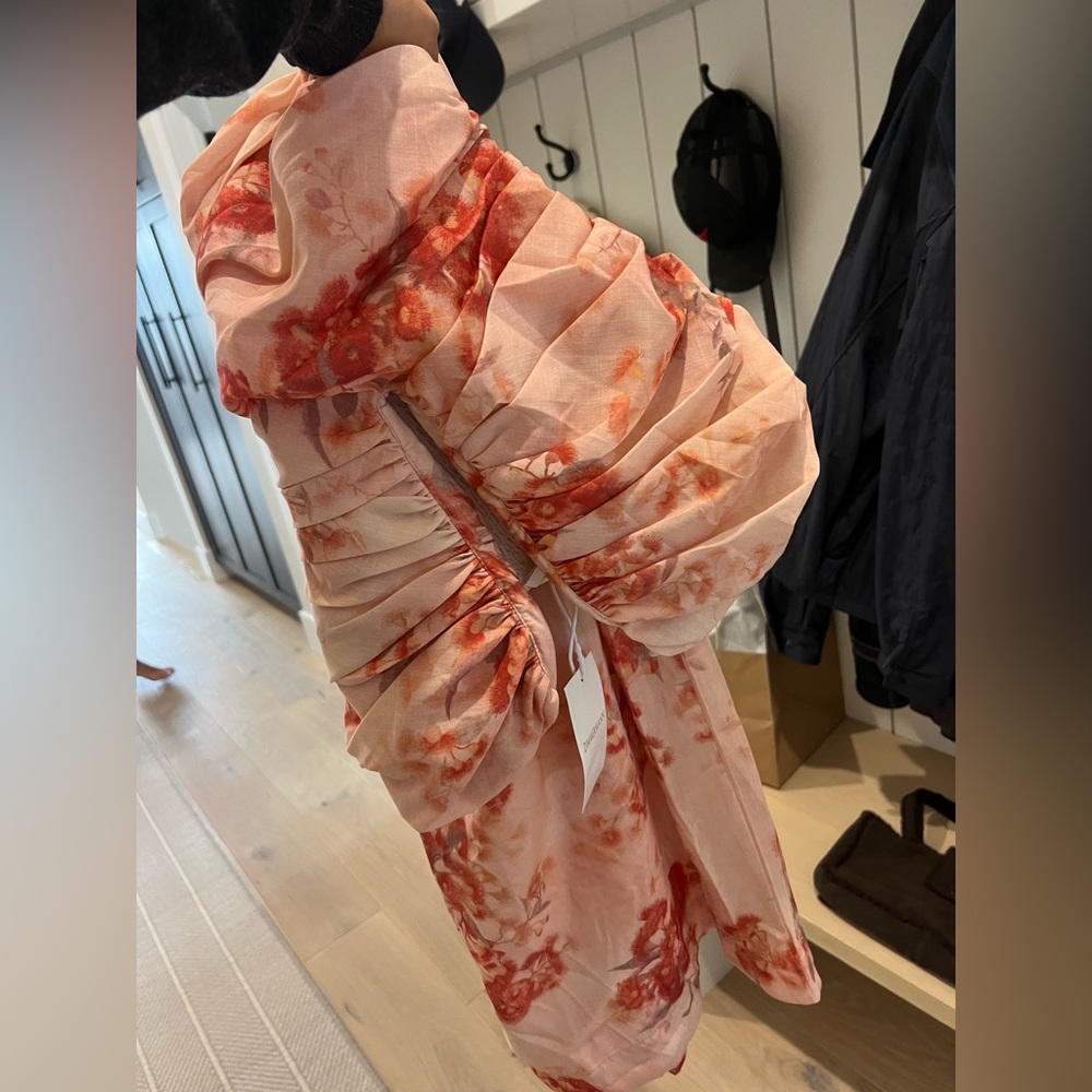 Zimmermann Peach Floral Strapless Midi Dress - Picture 6 of 6